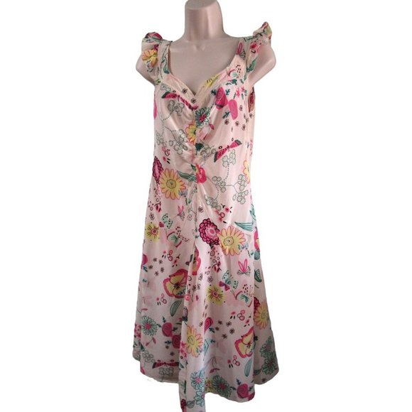 Moschino Cheap And Chic Silk Floral Butterfly Garden Dress US Size 10 Imperfect - Picture 2 of 16